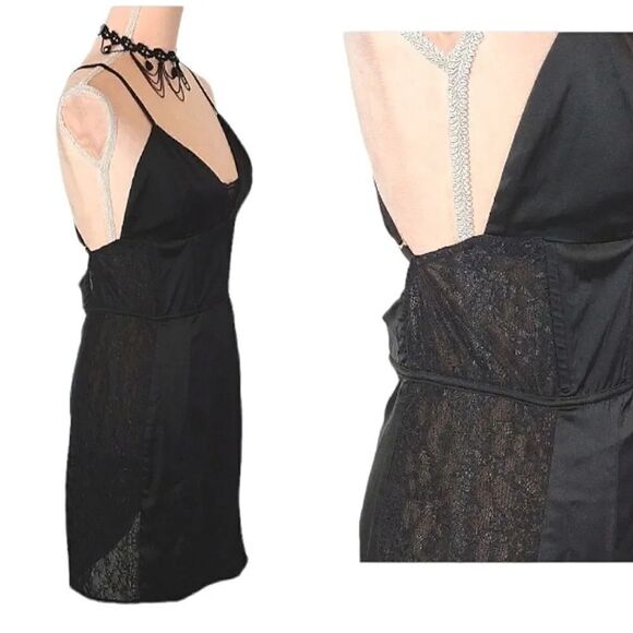 Y2K Black Satin And Lace Strappy Tank Mini Slip Dress Large *fits like Small - Picture 8 of 16